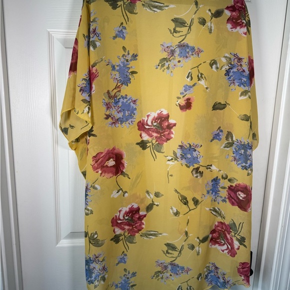 Emory Park Los Angeles Chiffon Floral Kimono Cover Yellow Lightweight OS Womens - Picture 7 of 8